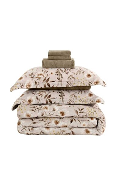 Cannon Floral Flannel Bedspread with Sewn Filling, 6 Pieces, Queen Size, 240x220cm, Donna Cannon