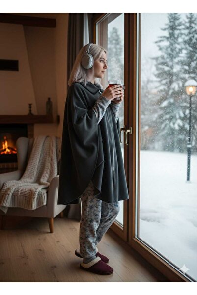 GigiTex Anthracite Dark Gray Fleece Poncho Length 90 cm Standard Size (36--60)