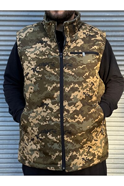 DostumGiyim Men's Khaki Woolen Hunting Vest with Soldier Pattern