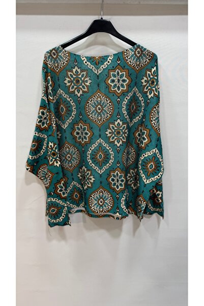 della moor Μπλούζα με μανίκια με ιταλικό έθνικ σχέδιο τιρκουάζ