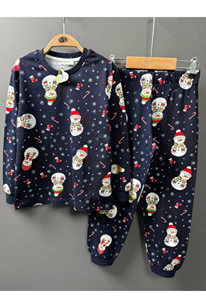 Butik Navy Blue Color 100% Cotton Unisex New Year Children's Pajama Set