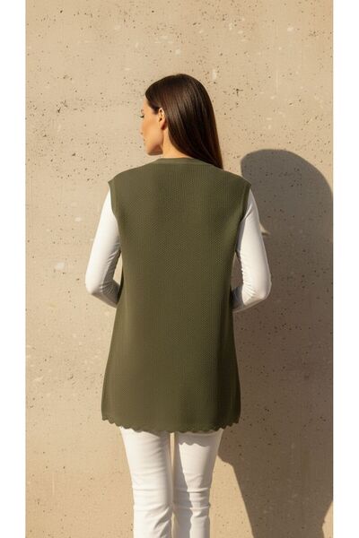 larocci Flower Detailed Knitted Vest Khaki + Shawl Gift