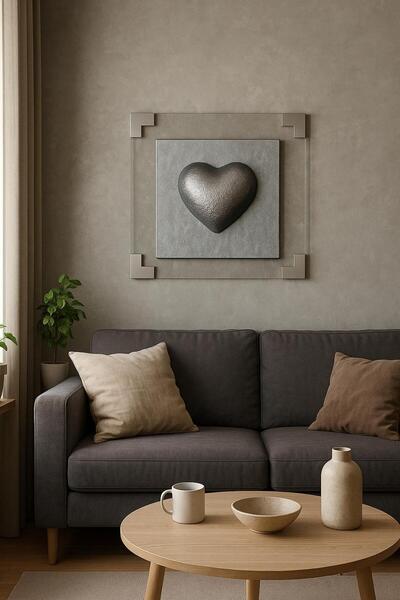 Store BesArt- 3d Kalp Detaylı Pleksi Zeminli Tasarım Tablo-