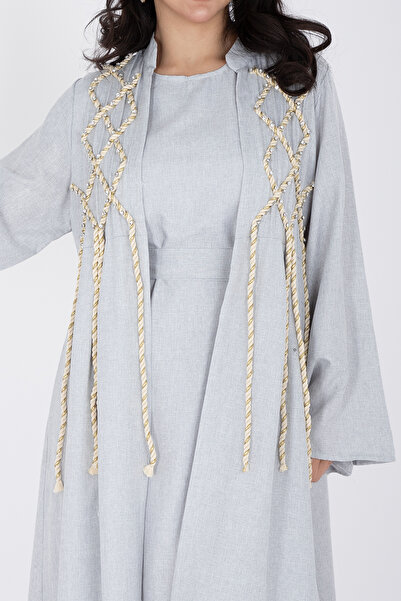 IKKXA 2 Piece Luxury Linen Rope Design Jalabiya