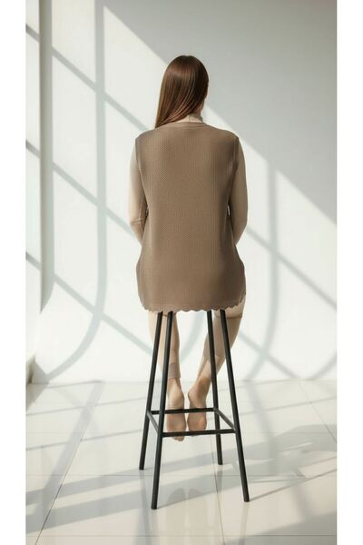 larocci Flower Detailed Knitted Vest Light Mink +Shawl Gift