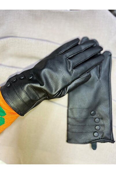 JHTshop Women's Black Color Luxury Faux Leather Touch Water and Cold Resistant Standard Size Gloves
