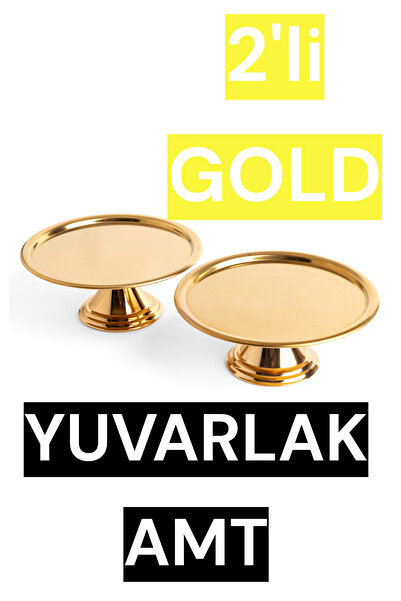 Efsun 2-Piece Gold Round, Stylish Design Cake, Pastry, Cookie, and Dessert Serving Presentation Stand with Legs