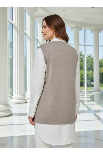 larocci V-Neck Wrap Detailed Vest Sand + Shawl Gift