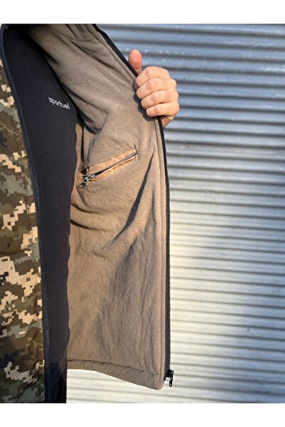 DostumGiyim Men's Khaki Woolen Hunting Vest with Soldier Pattern