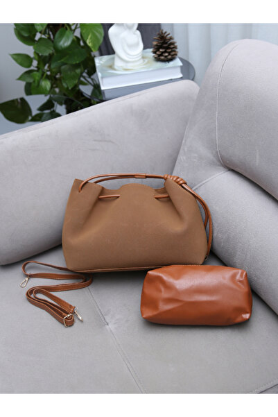 Alvora Women's Suede Textured Shoulder Bag + Makeup Bag