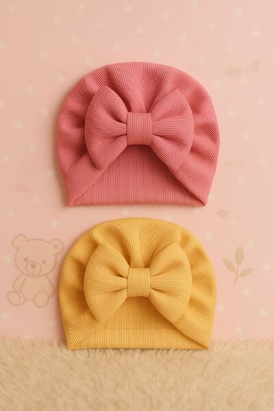 Pico Baby Bowknot Baby Bonnet Set of 2-Pink/Yellow