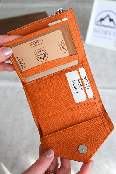 Norvi Leather Genuine Leather Envelope Wallet Orange 1216