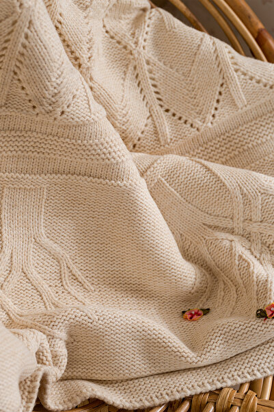 Koza Home Toffy Milk Coffee Floral Knitted Baby Blanket 100X100