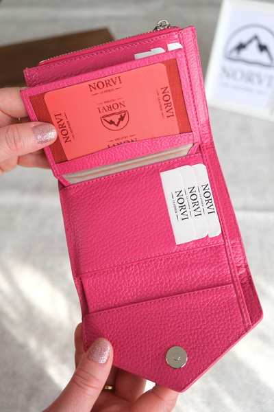 Norvi Leather Genuine Leather Envelope Wallet Fuchsia 1216