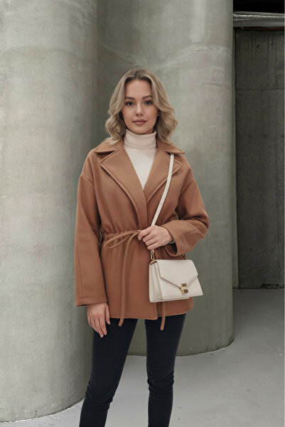 ALFUDO Moda Collection Camel Color Tie Detail Comfortable Fit Cashmere Cardigan/Jacket