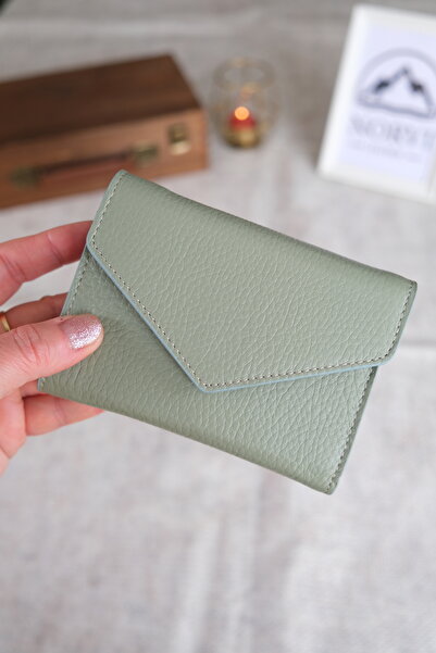 Norvi Leather Genuine Leather Envelope Wallet Mint Green 1216