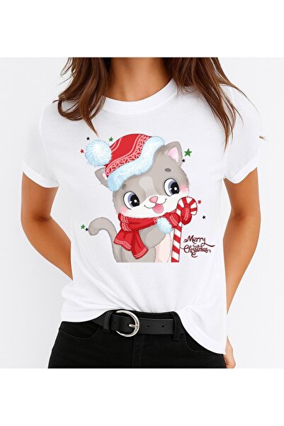 OEM Tricou 100% bumbac cu pisică de Crăciun