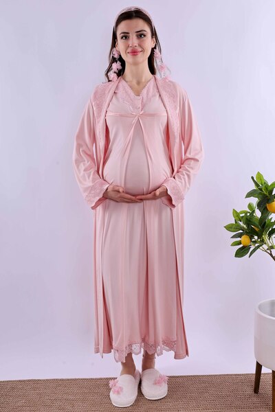 ByLohusa Effortt Pink Dressing Gown Pregnant Maternity Nightgown Set