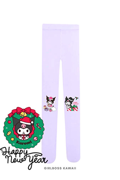 Girlboss Kawaii Kuromi Christmas White Pantyhose Matte Opaque New Year