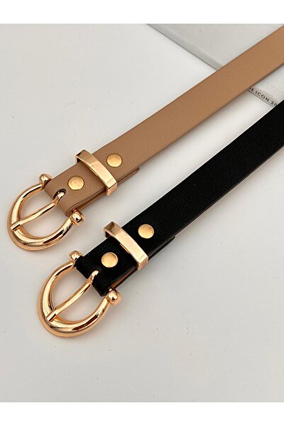 Mynoa Set of 2 Gold Buckle Women's Belts, Jacket Belt, Trouser Belt, Shirt Belt.