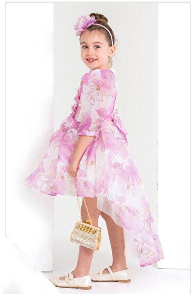 fantasialand Elegant Dress for Girls with Train, 3 Pieces, Model HTRF 111, Pink Color