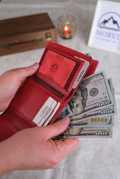 Norvi Leather Genuine Leather Envelope Wallet Red 1216