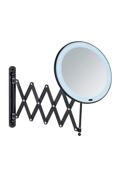 MegaVitrin Wenko Mafsallı LED Makyaj Aynası Siyah | 5X Büyütmeli 55 cm Teleskopik Dokunmatik Işıklı Ayna