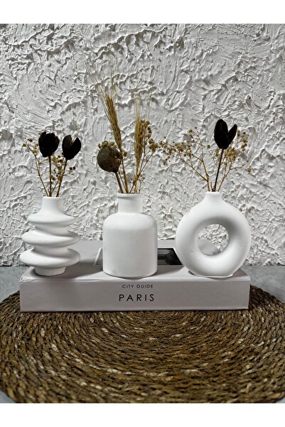 Zigzag Home Set de vaze decorativ în stil boem, dimensiune mini, 3 piese, vază cu flori minimale, vază cu figurine, dimensiune mică