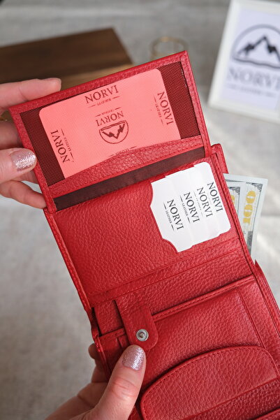 Norvi Leather Genuine Leather Women's Wallet Red 1222