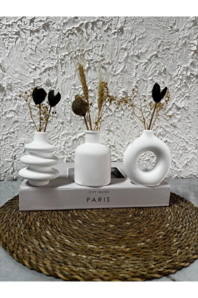 Zigzag Home Set de vaze decorativ în stil boem, dimensiune mini, 3 piese, vază cu flori minimale, vază cu figurine, dimensiune mică