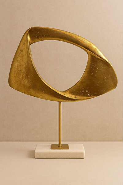 Marktna تحفة هندسية ذهبية على قاعدة رخامية للديكور العصري