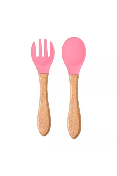 Generic Silicone and wooden spoon and fork set