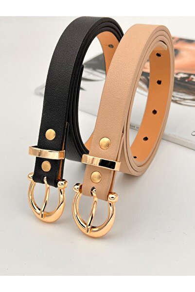 Mynoa Set of 2 Gold Buckle Women's Belts, Jacket Belt, Trouser Belt, Shirt Belt.