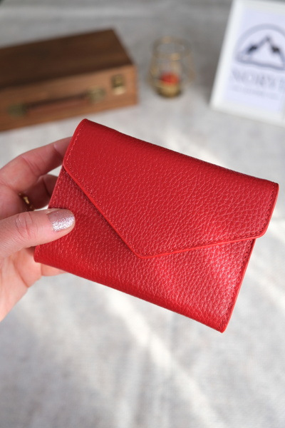 Norvi Leather Genuine Leather Envelope Wallet Red 1216
