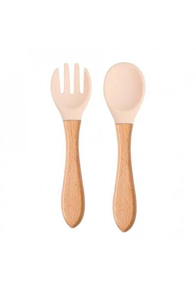 Generic Silicone and wooden spoon and fork set