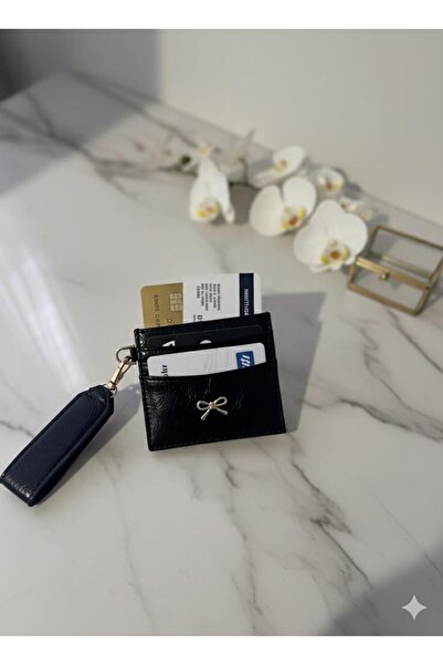 mlio Black Key Detailed Bow Card Holder Wallet