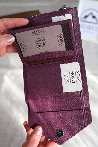 Norvi Leather Genuine Leather Envelope Wallet Purple 1216