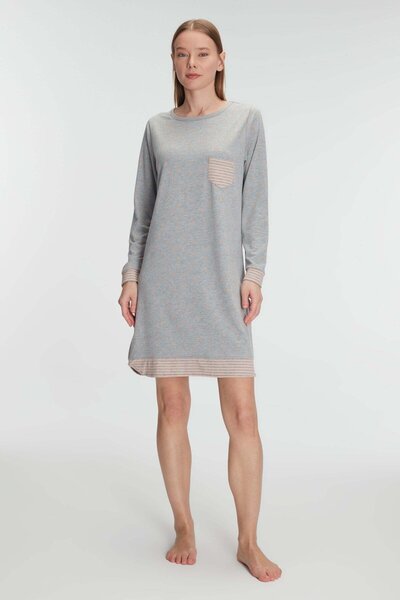 M MERC Giyim قميص نوم قطني بأكمام طويلة