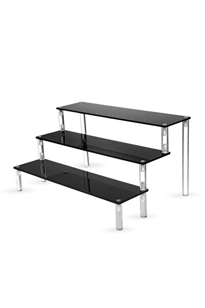 SP رف عرض أكريليك سمارت بوينتس بثلاث طبقات، أسود لامع، أرجل شفافة