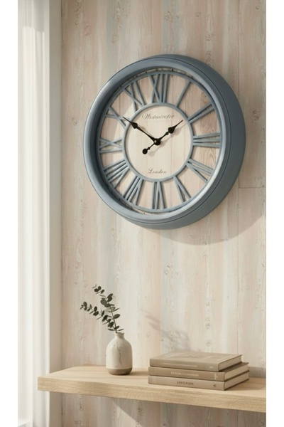 Noor Luxury wall clock with a classic design, light blue color, 50*50