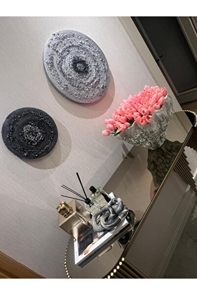 Store BesArt Rölyef Dokulu Lüks Tablo- Kabartmalı- 2 li set - modern daire tuval 40 -30 cm çap