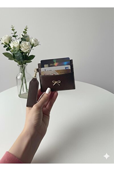 mlio Bitter Brown Key Detailed Bow Card Holder Wallet