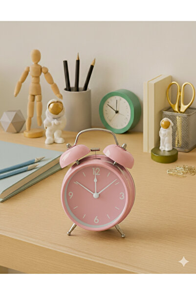 Livava Metal Masa Saati, Alarmlı ve Işıklı, Pembe, 15x11