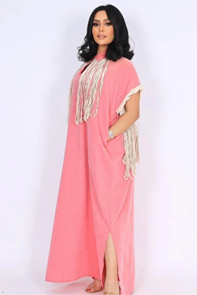 1way جلابية نص كم مشمشي بخيوط من الامام والخلف