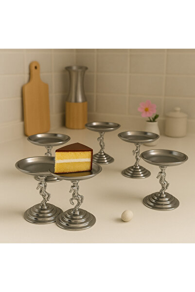 Efsun 6-Piece Silver Turkish Delight Bowl Set, Tea and Coffee Side Serving Bowl, Metal Sugar Bowl, Macaron Bowl