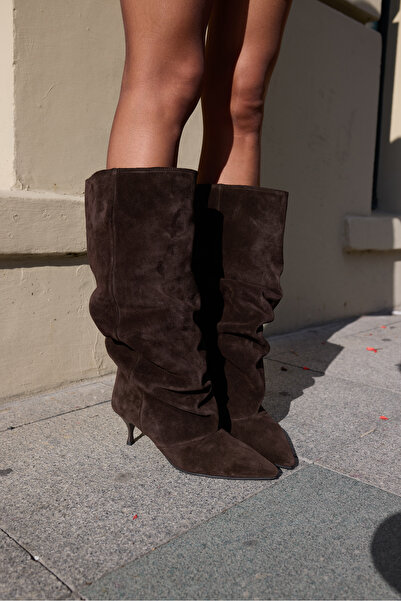 ANGELİNA JONES Cizme cu toc XL din piele maro pentru femei POLENZA