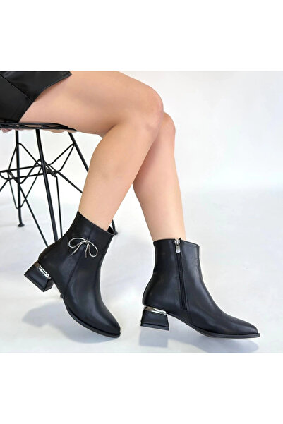zarifkadın Harly Black Leather Heeled Boots