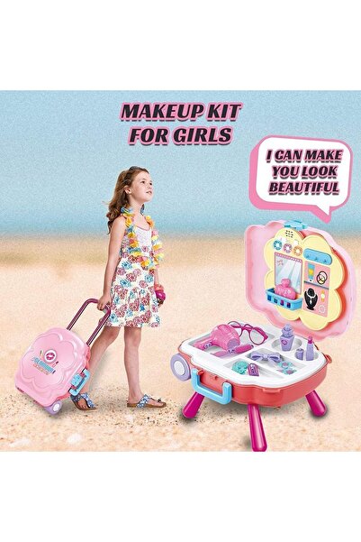 Generic Kidwala Fitto 2 In 1 Girls Pretend Play Makeup Bag With Music and Light, Large Rolling Bag and Table