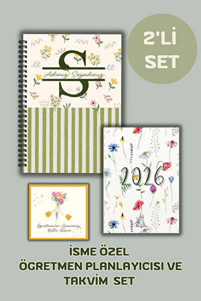 Flowery Paper Kişiye Özel öğretmen Planlayıcısı ve Takvim 2'li Set,80/160 say...