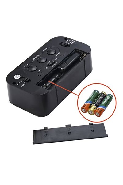 Primo Plus Electronic digital LED alarm clock, showing temperature and calendar, blue